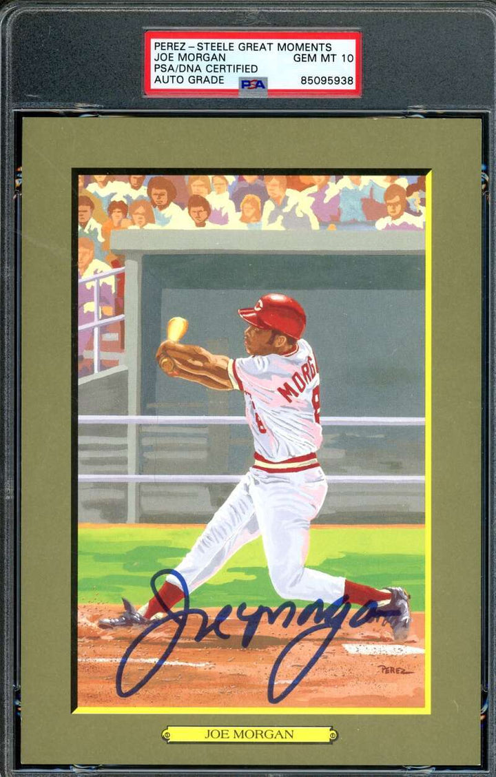 Joe Morgan Gem Mint 10 PSA DNA Coa Signed Perez Steele Great Moments Postcard Au