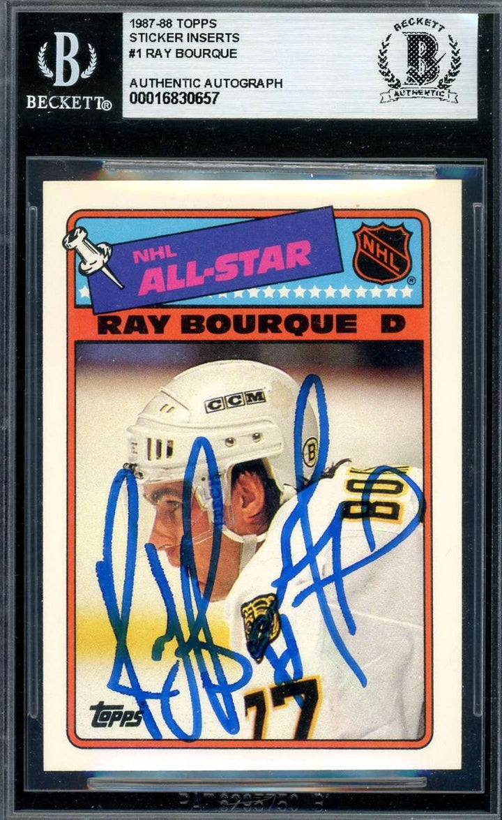Ray Bourque Beckett BAS Signed 1987-88 Topps Sticker Inserts Autograph