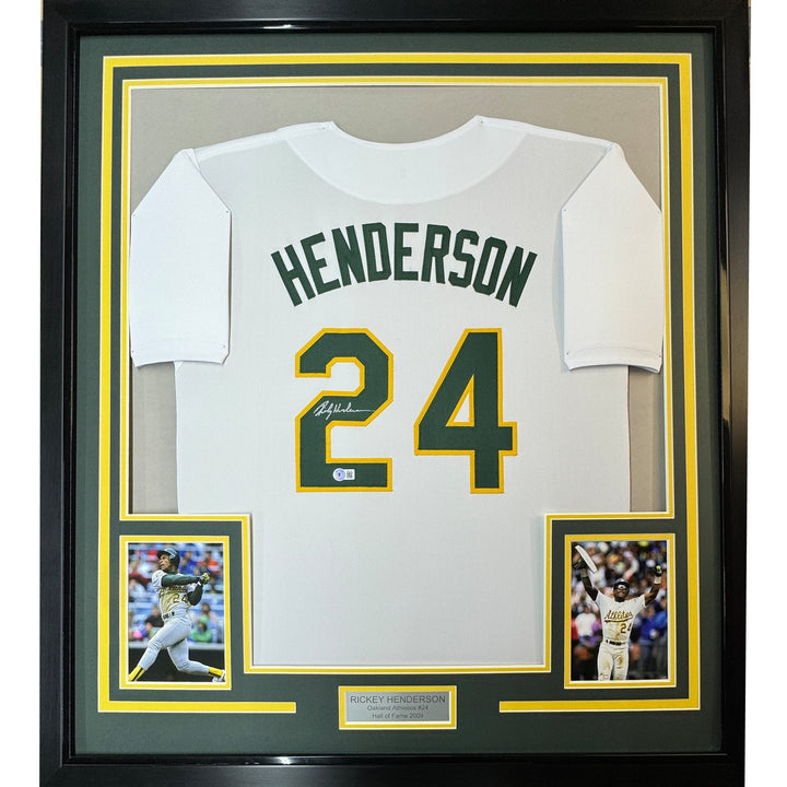 Framed Autographed/Signed Rickey Henderson 33x42 White Jersey BAS COA