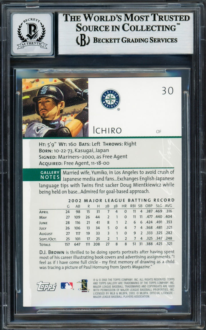 Ichiro Suzuki Signed 2003 Topps Gallery Card 30 Mariners Auto GM 10 Beckett