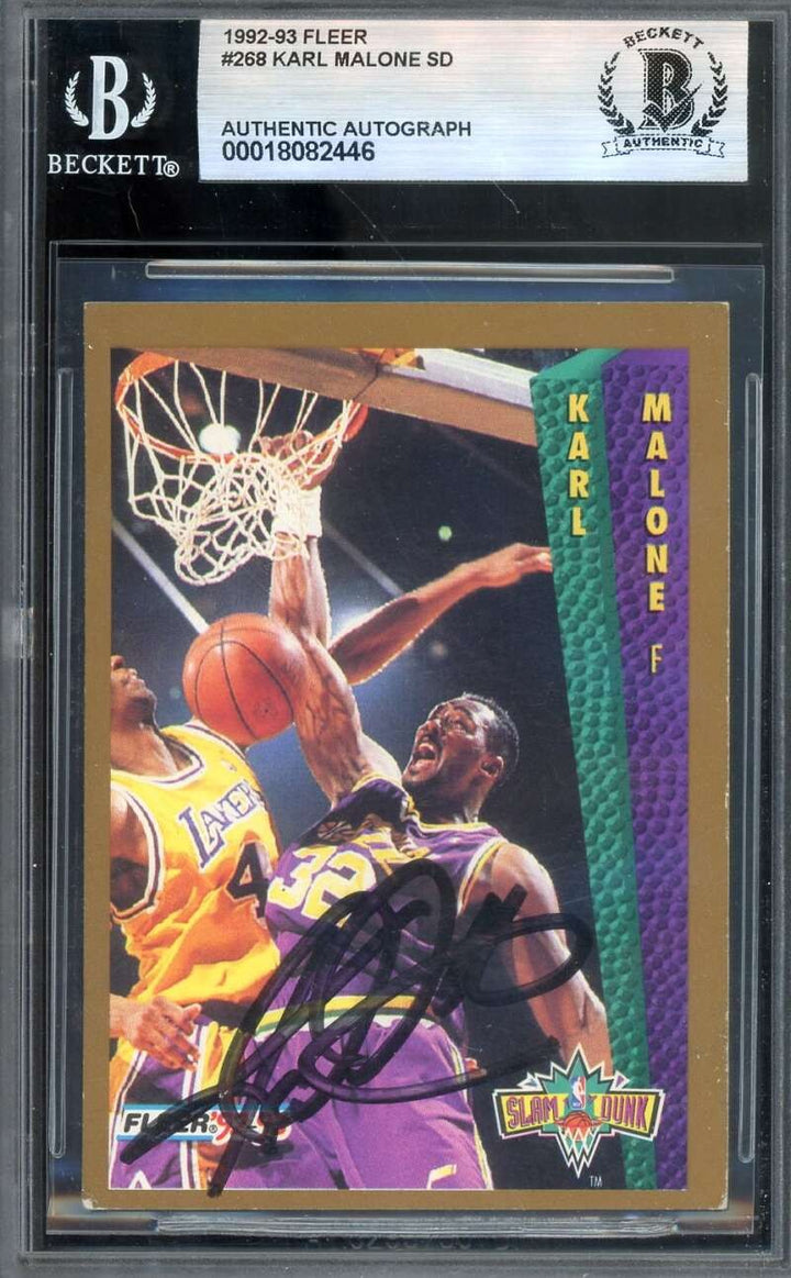 Karl Malone Beckett BAS Signed 1992-93 Fleer Slam Dunk Autograph