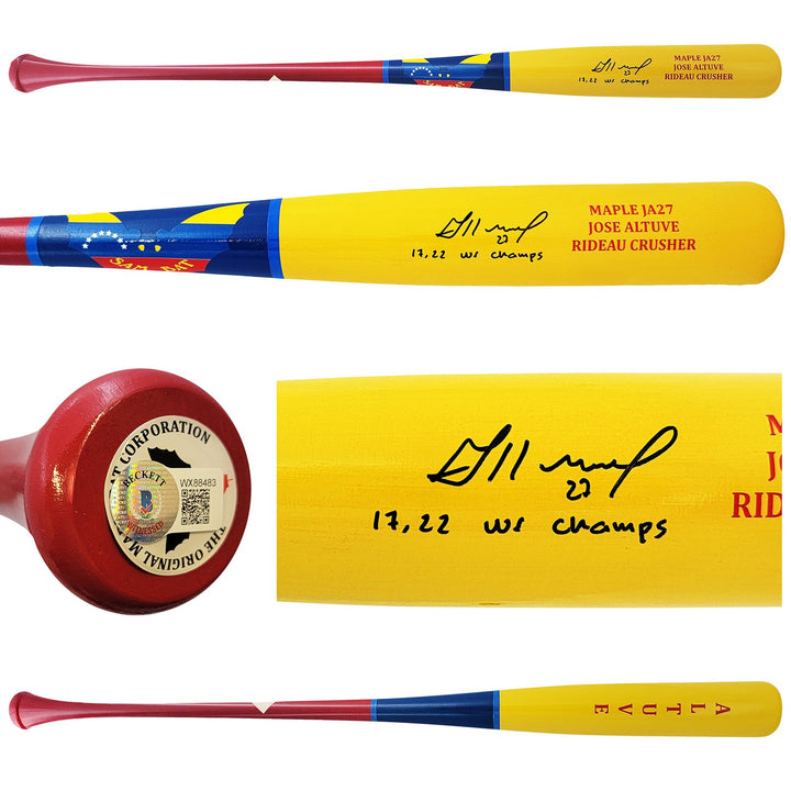 Jose Altuve Auto Yellow Sam Player Model Bat Astros 17 22 WS Champs Beckett Wit