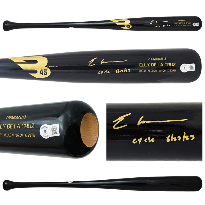 Elly De La Cruz Auto Black B45 Player Model Bat Reds "Cycle 6/23/23" Beckett Wit