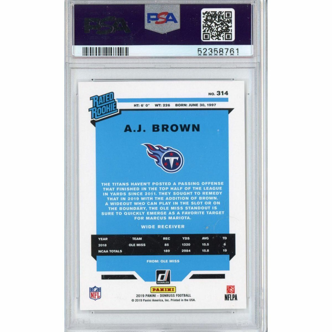 Graded 2019 Panini Donruss AJ A.J. BROWN #314 Rookie RC Football Card PSA 10