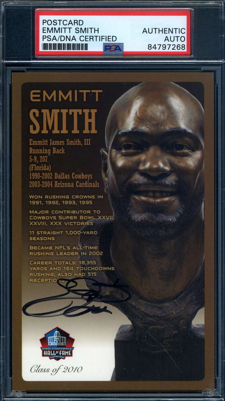 Emmitt Smith PSA DNA Signed Hall of Fame Bronze Bust Postcard Autograph