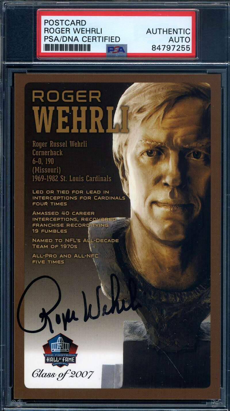 Roger Wehrli PSA DNA Signed Hall of Fame Bronze Bust Postcard Autographed