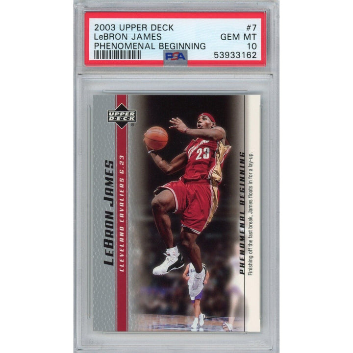 Graded 2003 Upper Deck LEBRON JAMES #7 Phenomenal Beginning Rookie Card PSA 10