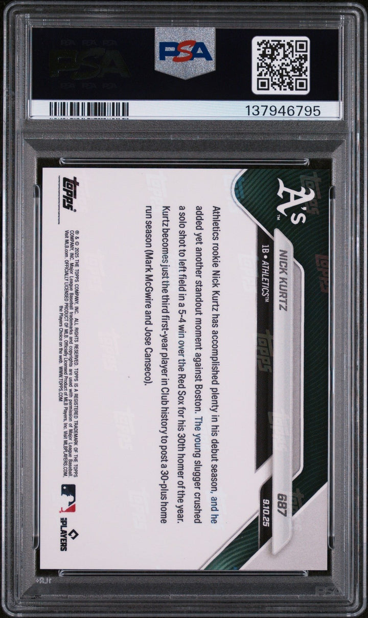 Graded 2025 Topps Now Nick Kurtz #687 Rookie RC Card PSA 10 Gem Mint