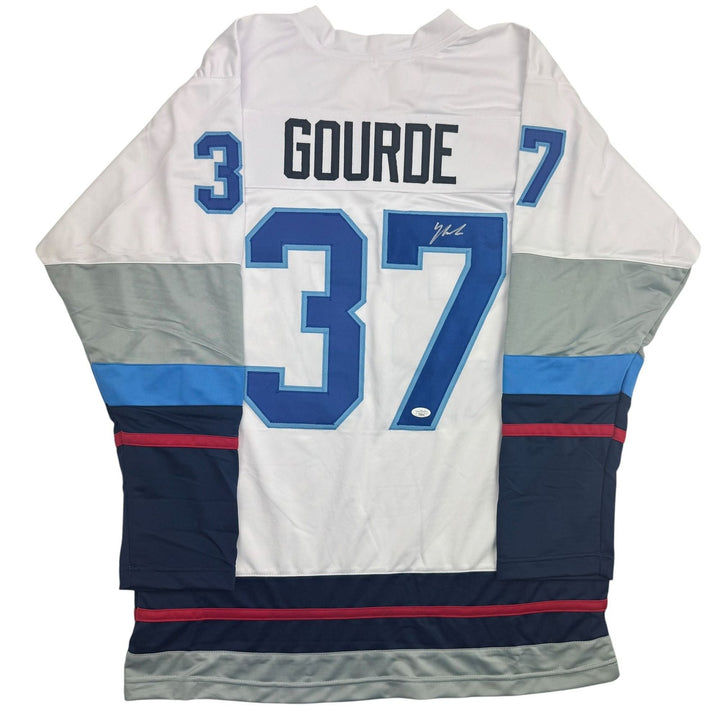 Autographed/Signed Yanni Gourde Seattle White Hockey Jersey JSA COA