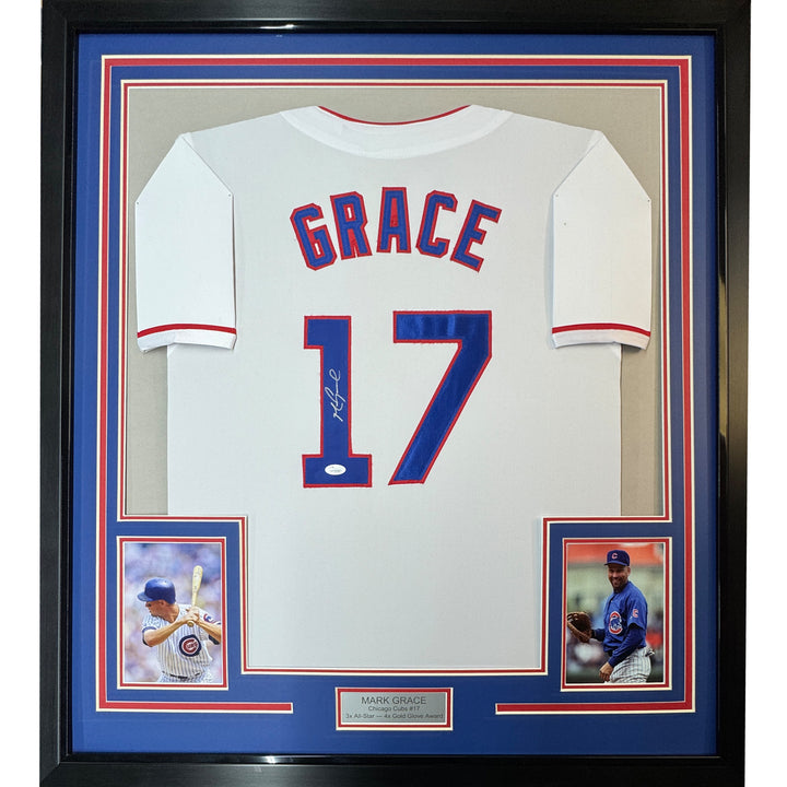 FRAMED Autographed/Signed MARK GRACE 33x42 Chicago White Baseball Jersey JSA COA