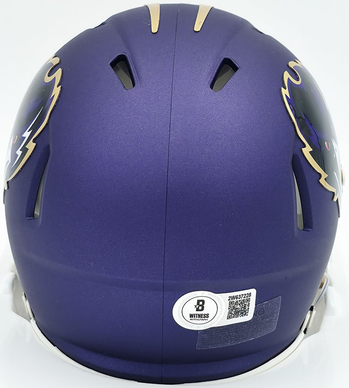 Terrell Suggs Signed Ravens Purple Speed Rave Mini Helmet Beckett Wit #2W637228