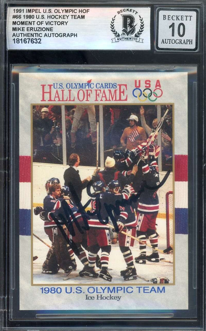 Mike Eruzione Gem Mint 10 Beckett BAS Signed 1991 Impel 1980 US Olympics Autogra