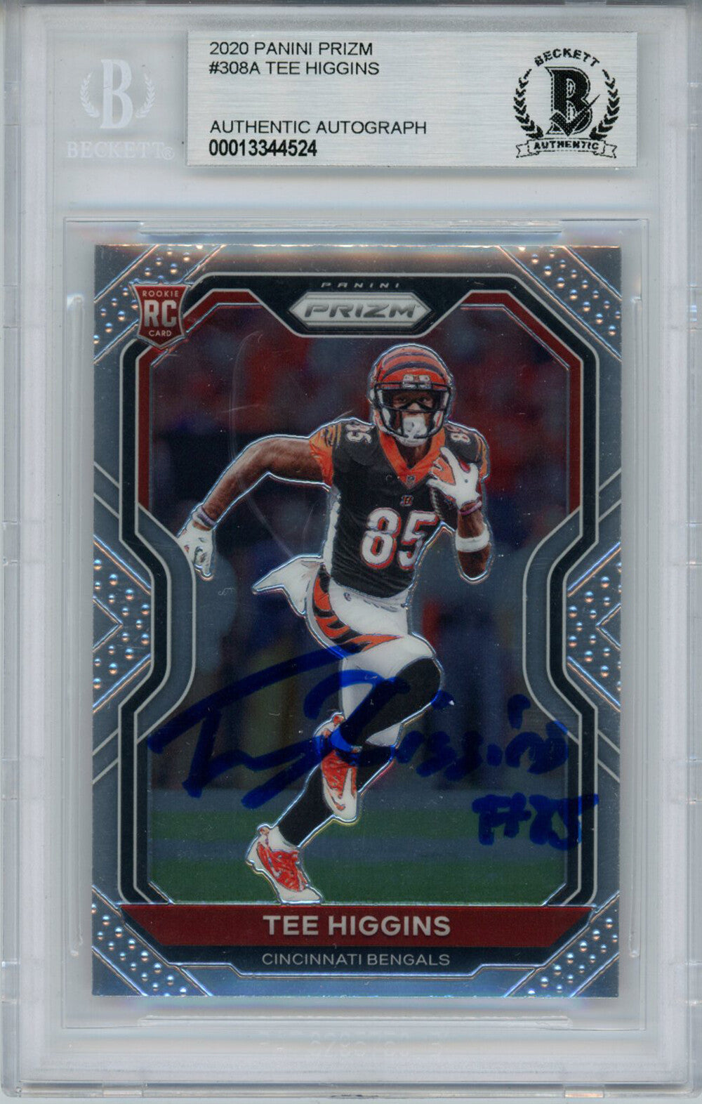 Tee Higgins Autographed 2020 Panini Prizm #308A Rookie Card BAS Slab 32112