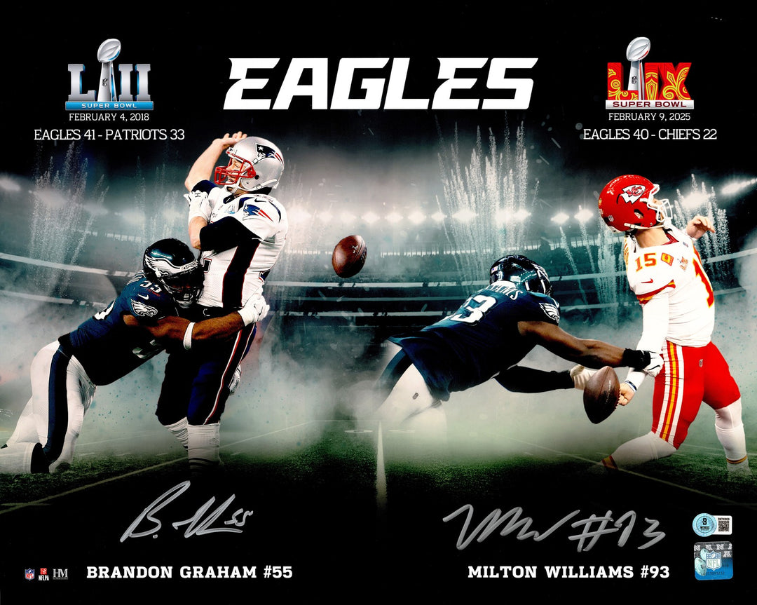 Brandon Graham & Milton Williams Signed 16x20 Photo Eagles SB Strip BAS Witness
