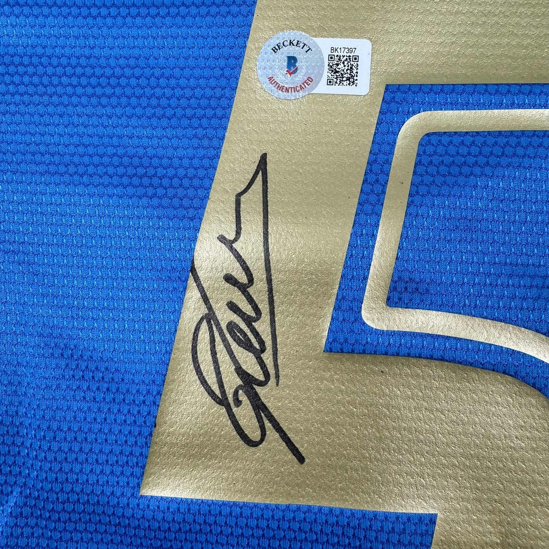 Autographed/Signed Fabio Cannavaro Italy Blue Futbol Jersey Beckett BAS COA