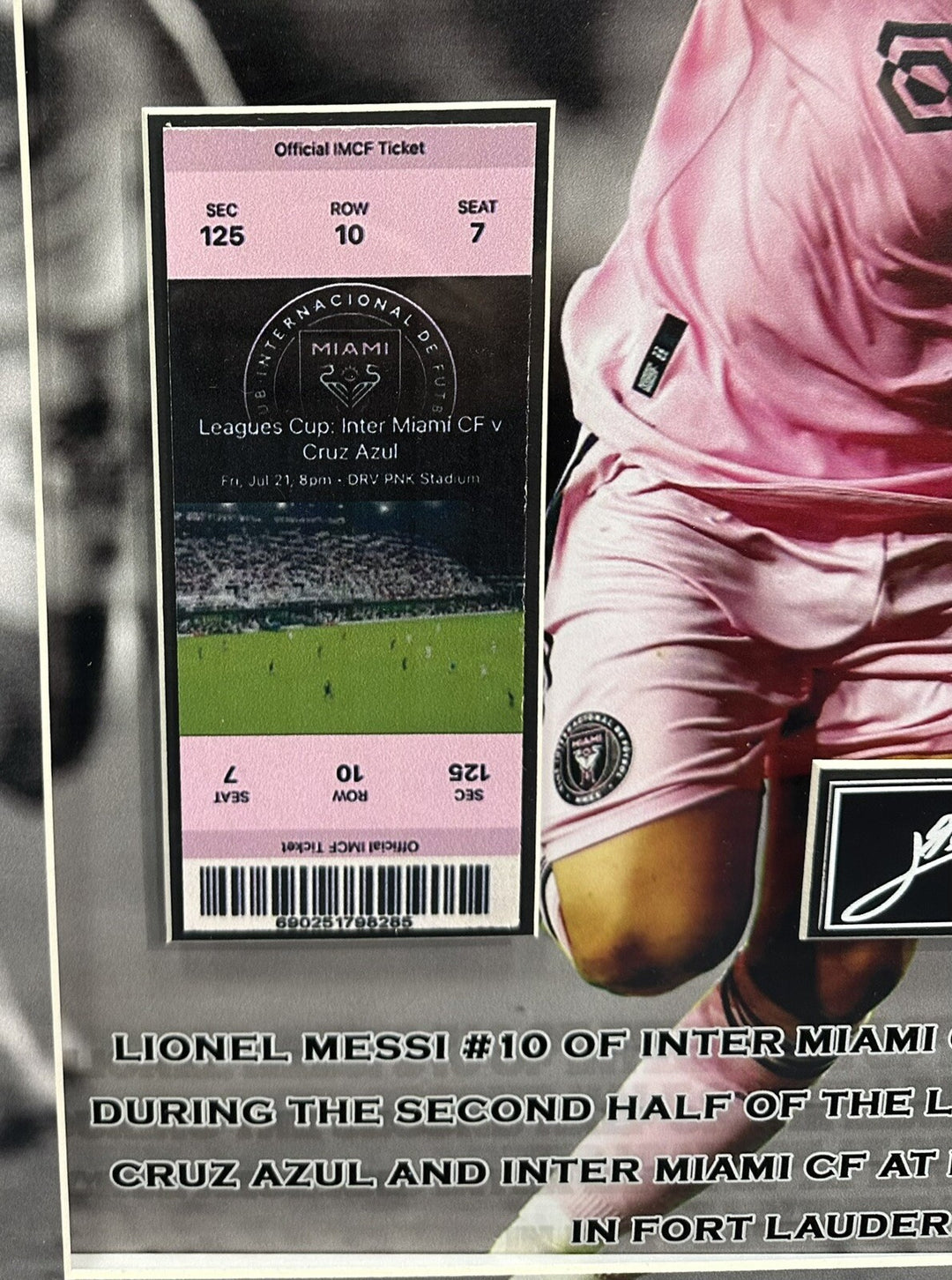 Lionel Messi Framed 3D Photo Facsimile Auto Inter Miami 1st Game Replica Ticket