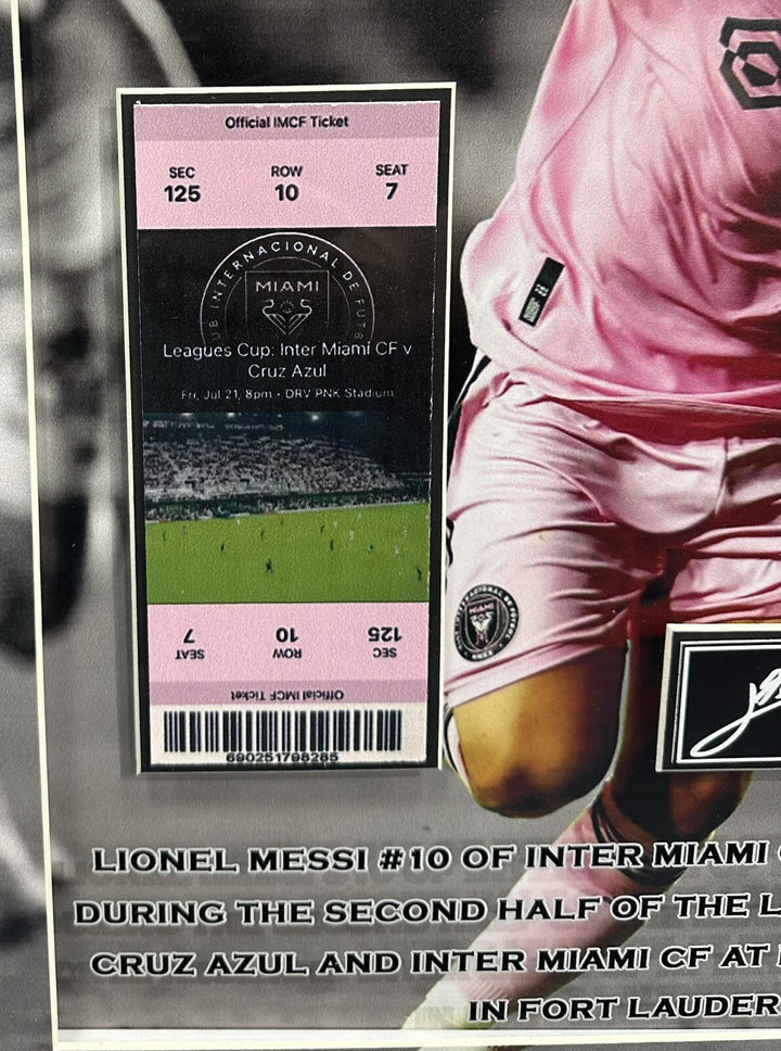 Lionel Messi Framed 3D Photo Facsimile Auto Inter Miami 1st Game Replica Ticket