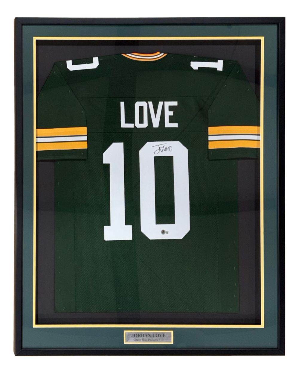 Jordan Love Green Bay Signed Framed Green Football Jersey BAS