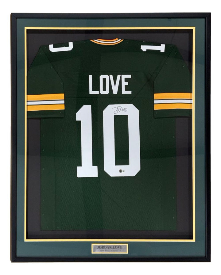 Jordan Love Green Bay Signed Framed Green Football Jersey BAS