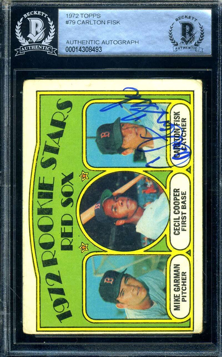Carlton Fisk Beckett BAS Signed 1972 Topps Rookie Autograph