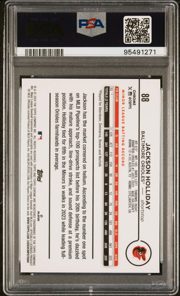 Graded 2024 Topps Chrome Jackson Holliday #88 Rookie RC Baseball Card PSA 10 Gem
