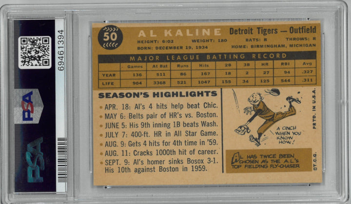Al Kaline 1960 Topps Baseball Card #50- PSA Slabbed Authentic (Detroit Tigers)