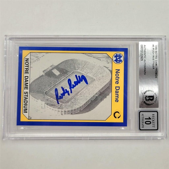 Rudy Ruettiger autograph signed 1990 Notre Dame Promo #5 card BGS BAS 10 Auto