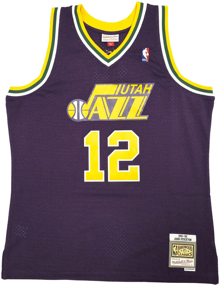 Jazz John Stockton Auto Purple Authentic Mitchell Ness 91 HWC Swingman Jersey XL