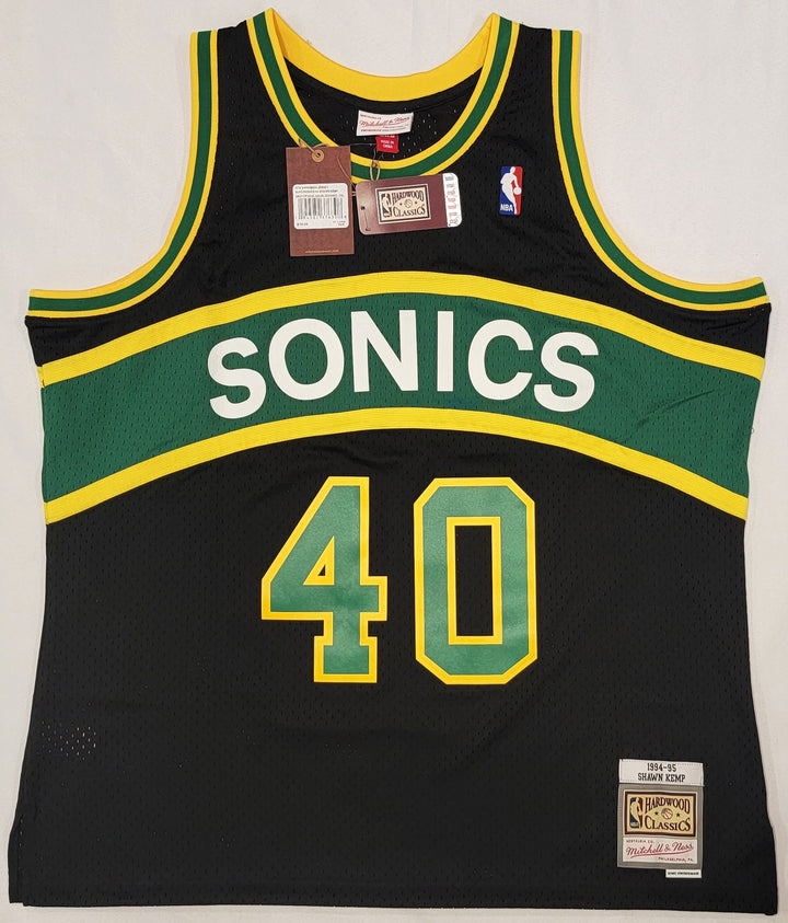 Sonics Shawn Kemp Signed 1994-95 Mitchell Ness HWC Black Jersey Size XXL MCS