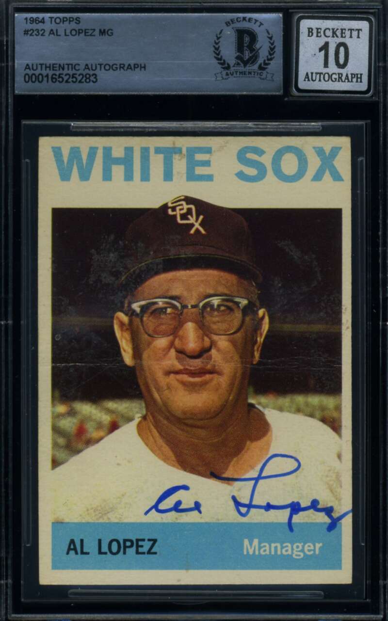 Al Lopez Gem Mint 10 Beckett BAS Signed 1964 Topps Autograph