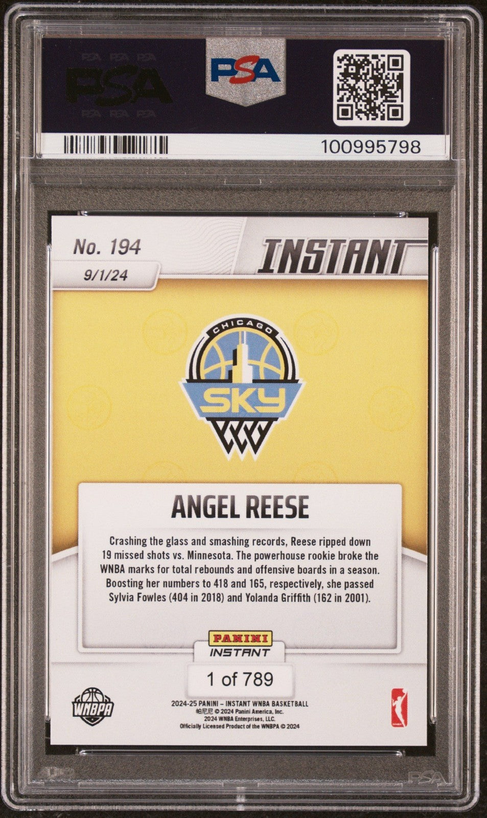 Graded 2024 Panini Instant WNBA Angel Reese #194 Rookie Card PSA 10