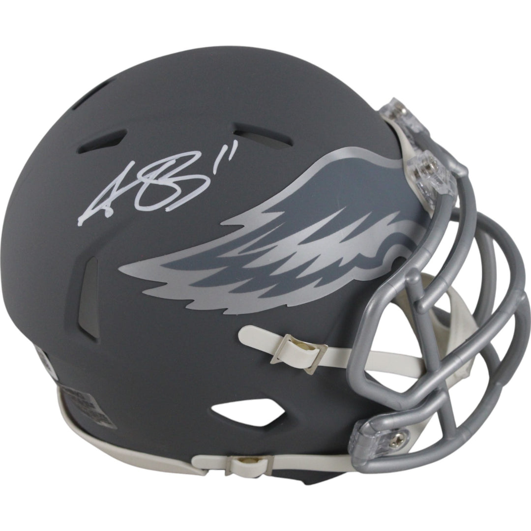 AJ Brown Autographed Philadelphia Eagles Slate Mini Helmet Beckett Witness 48831