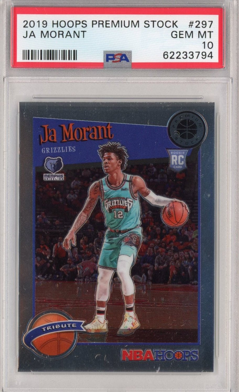 Graded 2019-20 Panini Hoops Premium Stock Ja Morant 297 Rookie Card PSA 10