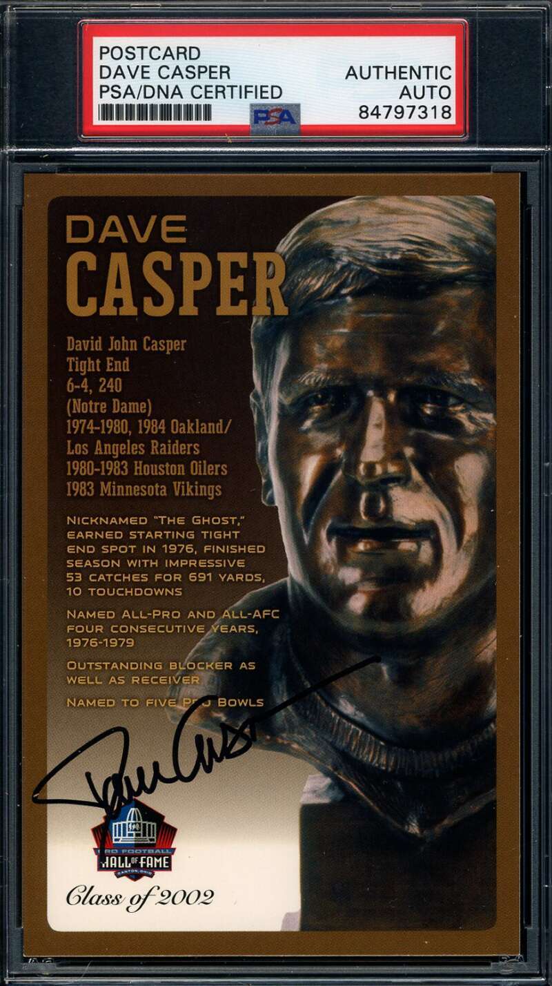 Dave Casper PSA DNA Signed Hall of Fame Bronze Bust Postcard Autograph