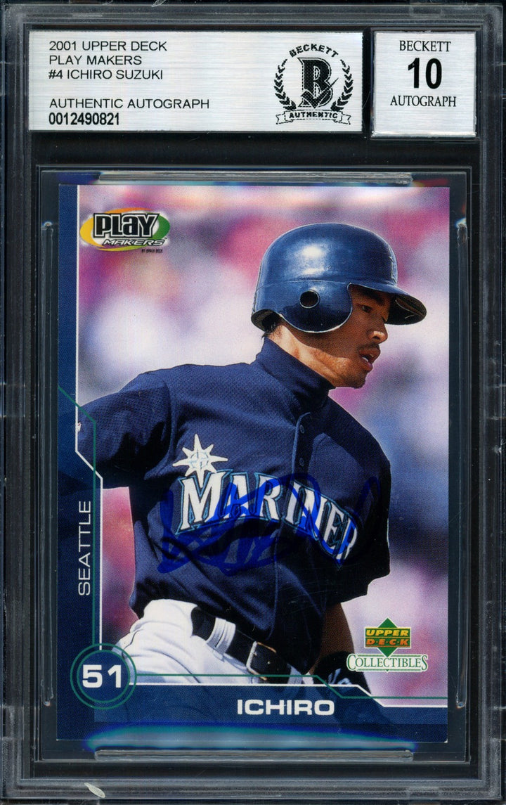 Ichiro Suzuki Signed 2001 Upper Deck Play Makers RC 4 Mariners Auto 10 Beckett