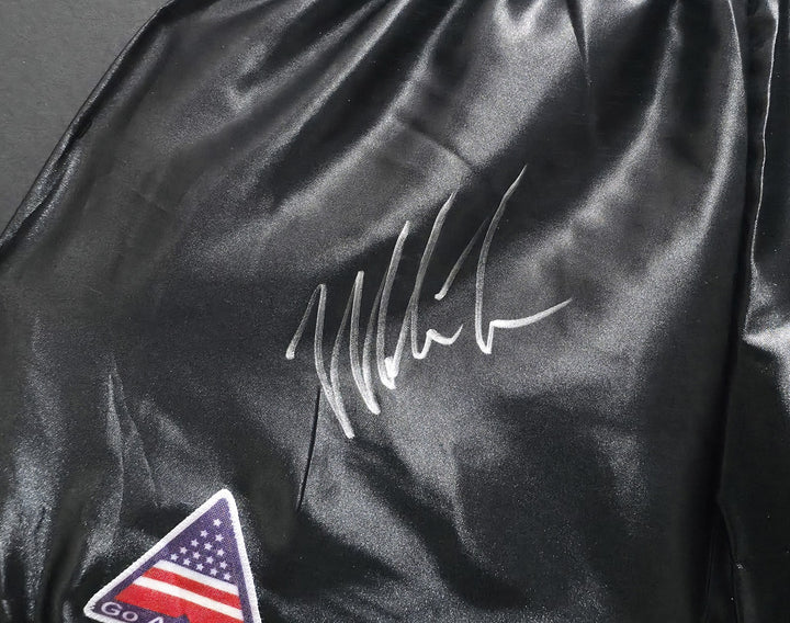 Mike Tyson Signed Framed Black Boxing Trunks Beckett BAS Witness