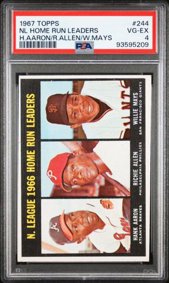 Graded 1967 Topps NL Home Run Leaders Mays Aaron Allen #244 Baseball Card PSA 4