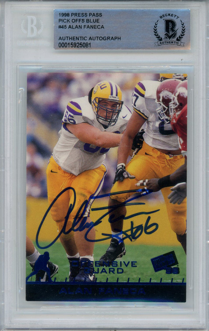 Alan Faneca Autographed 1998 Press Pass #45 Trading Card Beckett Slab 42913