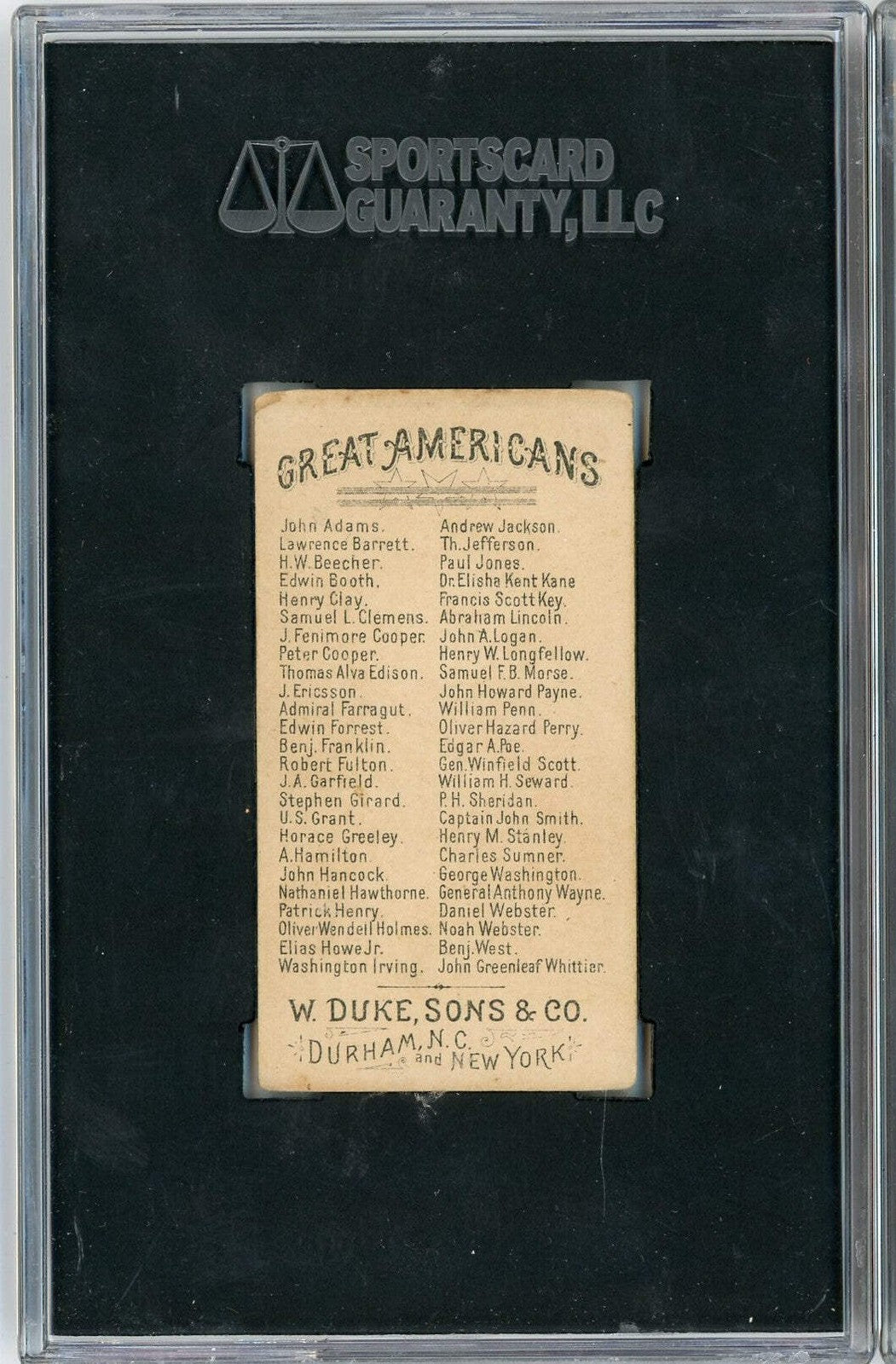 Graded 1888 N76 W Duke Sons Co Great Americans Benjamin West Tobacco Card SGC 4