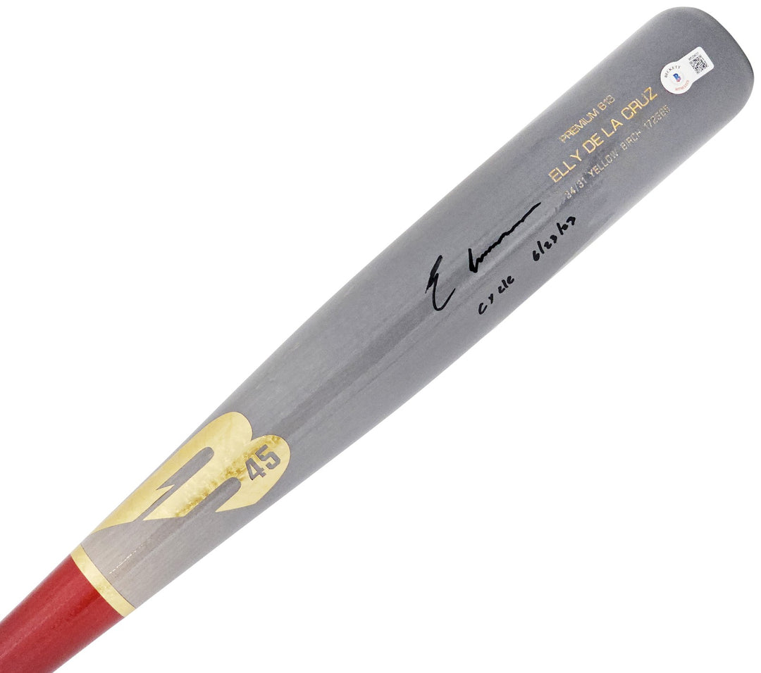 Elly De La Cruz Auto Gray B45 Player Model Bat Reds "Cycle 6/23/23" Beckett Wit