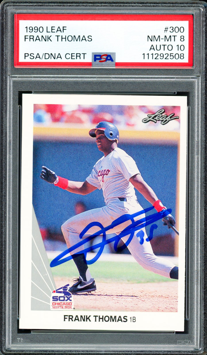 Frank Thomas Signed 1990 Leaf RC 300 Chicago White Sox PSA 8 Auto GM 10 PSA/DNA