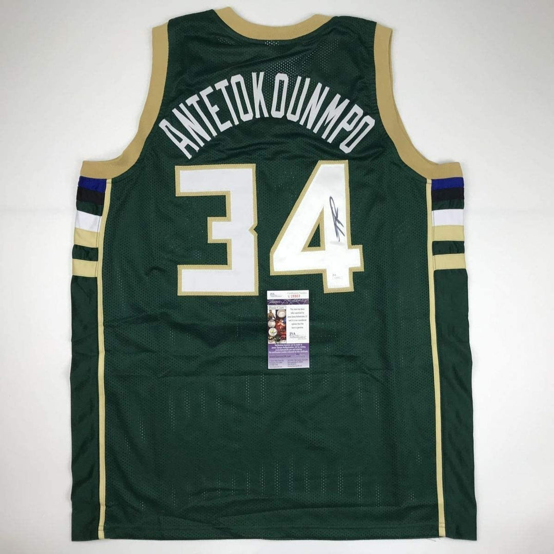 Signed Giannis Antetokounmpo Milwaukee Green Custom Jersey JSA COA