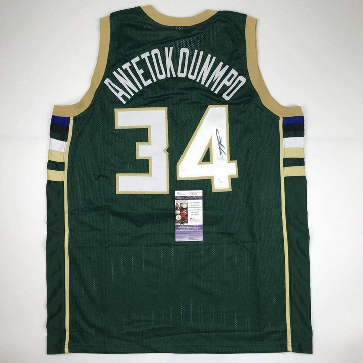 Signed Giannis Antetokounmpo Milwaukee Green Custom Jersey JSA COA