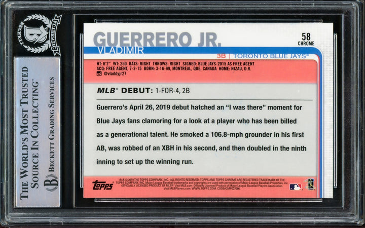Vladimir Guerrero Jr. Signed 2019 Topps Chrome Update RC 58 Blue Jays Beckett