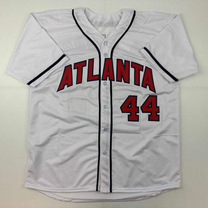 Facsimile Autographed Henry Hank Aaron Atlanta White Reprint Auto Jersey Mens XL
