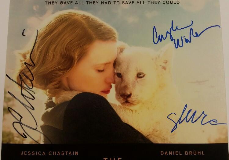 THE ZOOKEEPER'S WIFE Cast x7 Signed 11x17 Photo Chastain Workman BECKETT BAS COA