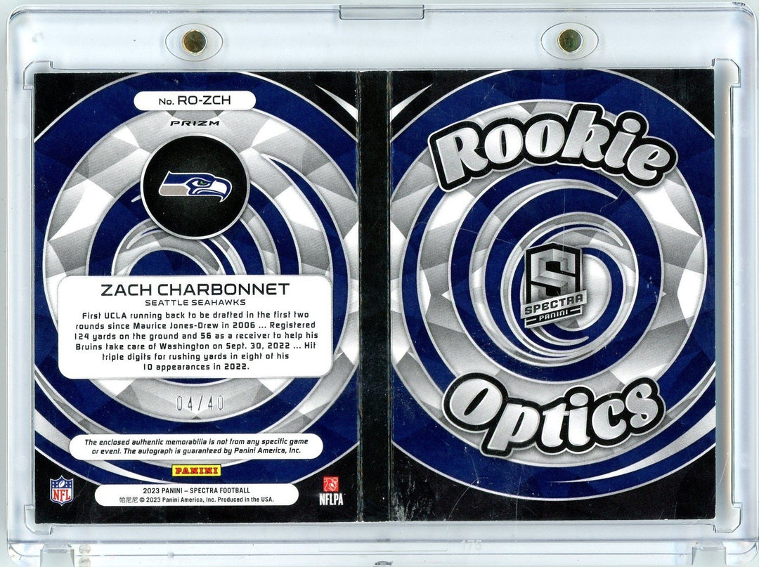 2023 Panini Spectra Zach Charbonnet #ROZCH /40 Rookie Optics Booklet RPA RC