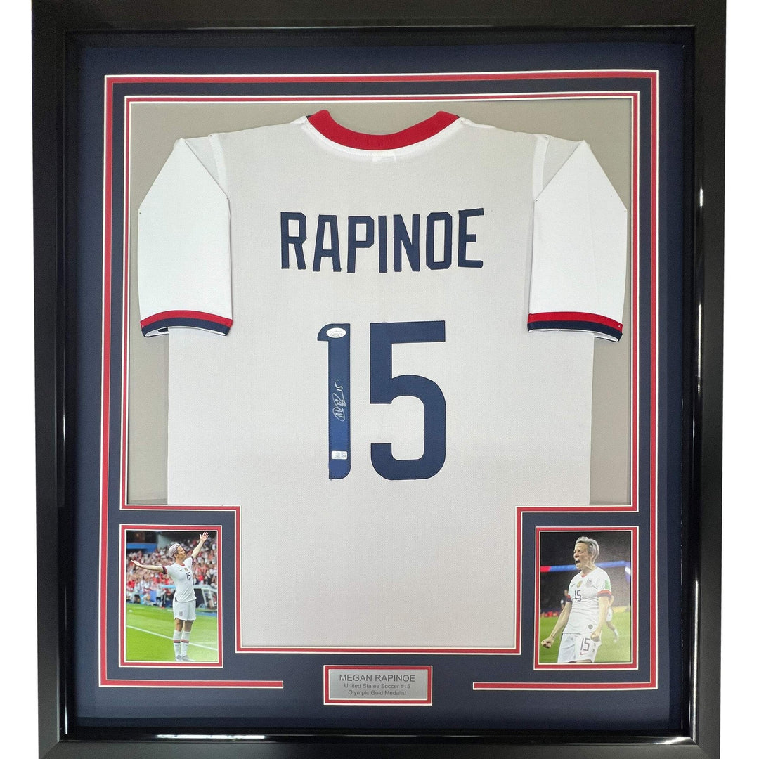 Framed Autographed/Signed Megan Rapinoe 33x42 White Team USA Jersey JSA COA