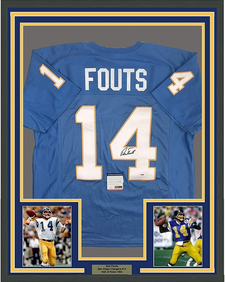 Framed Signed Dan Fouts 35x39 San Diego Powder Blue Jersey PSA/DNA COA