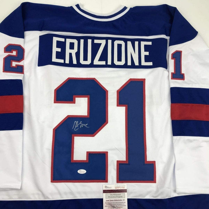 Signed Mike Eruzione White Team Miracle On Ice 1980 Jersey JSA COA